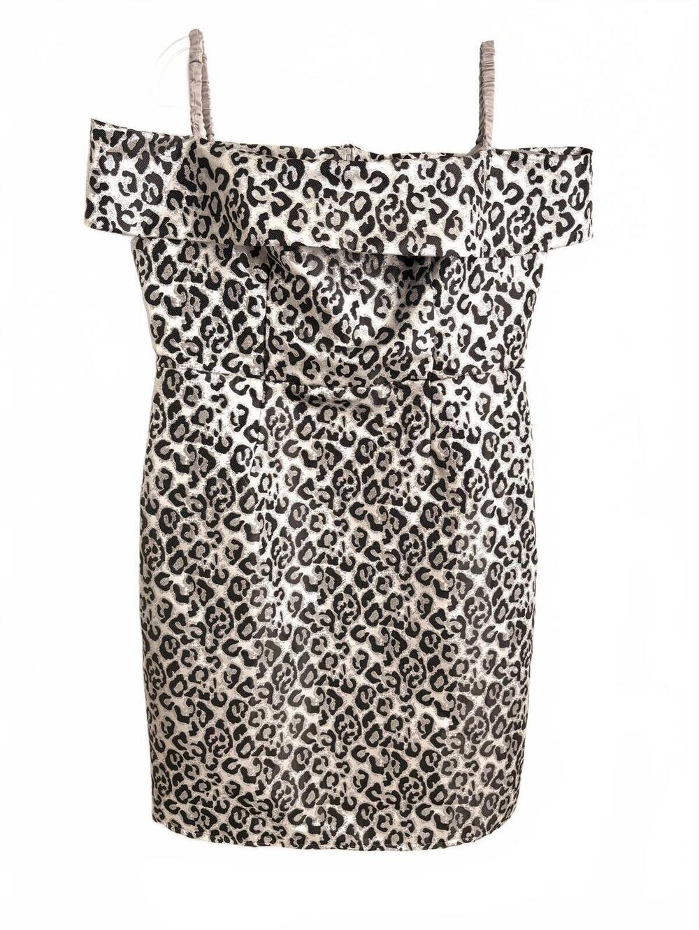 New York & Co | NWT Off Shoulder Black Silver Leopard Print Formal Dress Sz XXL